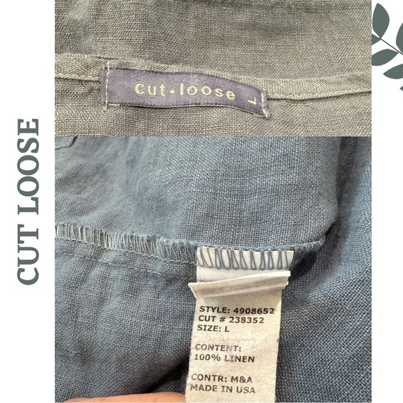 Cut Loose Blue Button-Front Linen Jacket Front Pockets Drawstring Back Large - Picture 8 of 9